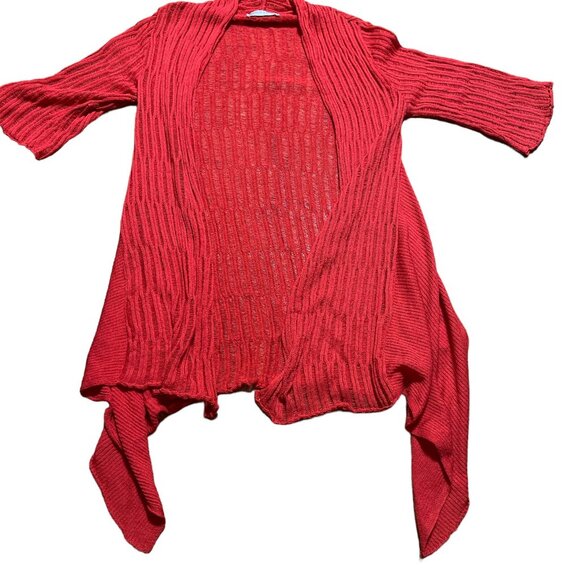 Maria LIsa Jersey Knit Open Front Longline 3/4 Sleeve Cardigan Red - Picture 2 of 2